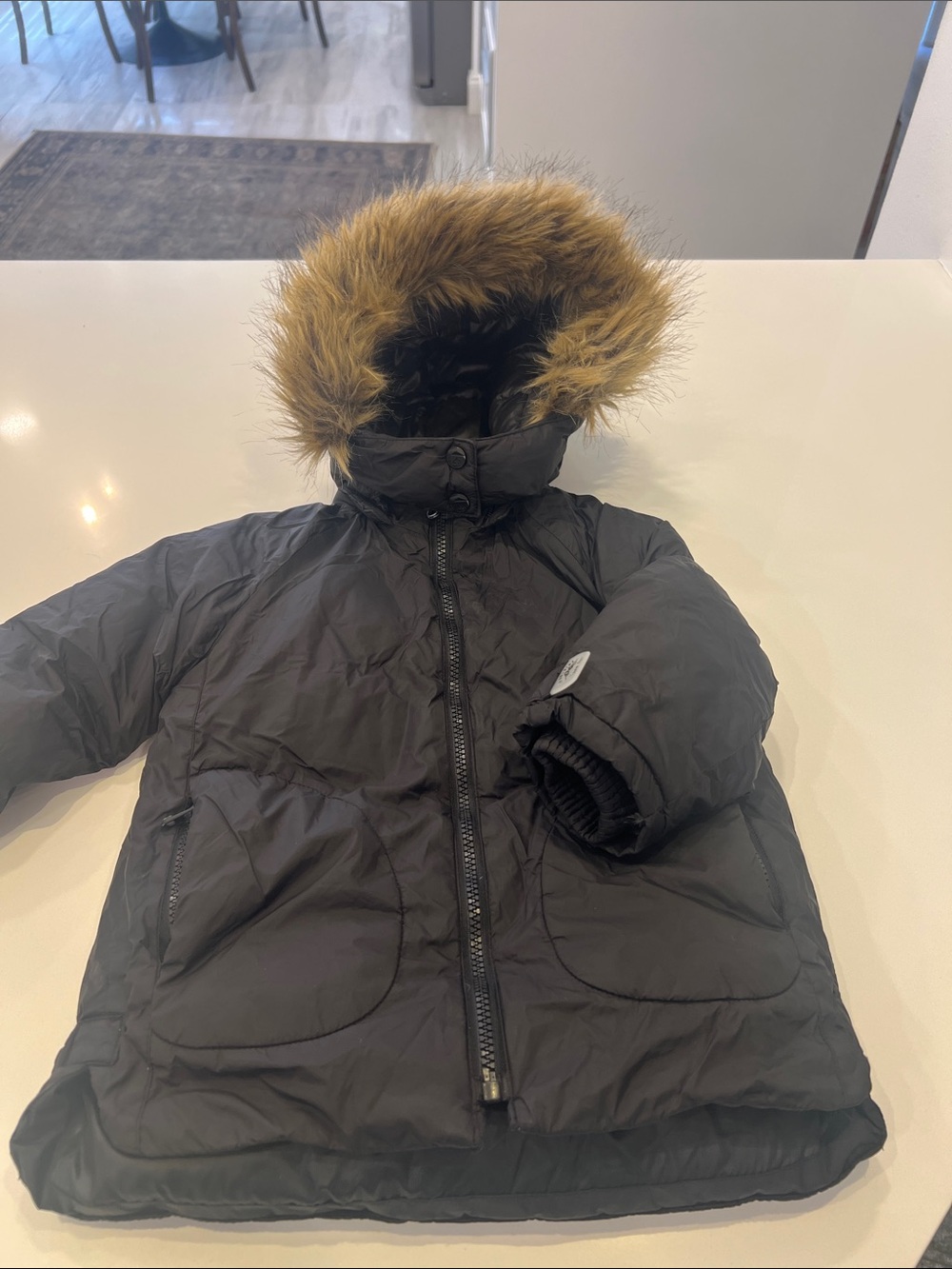 Zara Black Kids Hooded Puffer with Faux-Fur Trim